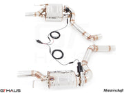 Premium performance exhaust system for Mercedes-Benz W212 E-Class E350/E400 models, featuring stainless steel construction and electronic valve control.