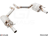 Premium exhaust system for Mercedes-Benz W212 E-Class E350/E400 models, featuring polished stainless steel construction.