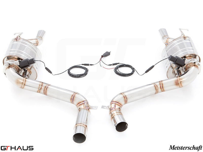 Premium exhaust system for Mercedes-Benz W212 E-Class E550 V8 models, featuring electronic valve control and stainless steel construction.