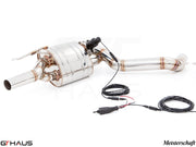 Premium performance exhaust system for Mercedes-Benz W212 E-Class E550 V8 models, featuring stainless steel construction and electronic valve control.