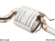 Premium stainless steel exhaust system for Mercedes-Benz W212 E-Class E550 V8 models, showcasing craftsmanship and design.