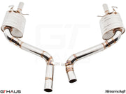 Premium exhaust system for Mercedes-Benz W212 E-Class E550 V8 models, featuring polished stainless steel construction.