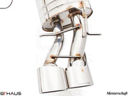 Premium Meisterschaft exhaust system for Mercedes-Benz W212 E-Class E63 AMG V8, featuring polished stainless steel finish.