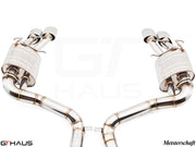 Premium stainless steel exhaust system for Mercedes-Benz W212 E-Class E63 AMG V8, featuring dual tips and precision design.