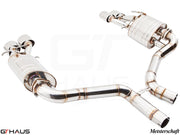 Premium performance exhaust system for Mercedes-Benz W212 E-Class E63 AMG V8, featuring stainless steel construction and dual tips.