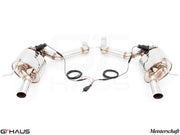 Premium exhaust system for 2014+ Mercedes-Benz W212 E-Class E63 AMG V8, featuring electronic valve control and stainless steel construction.