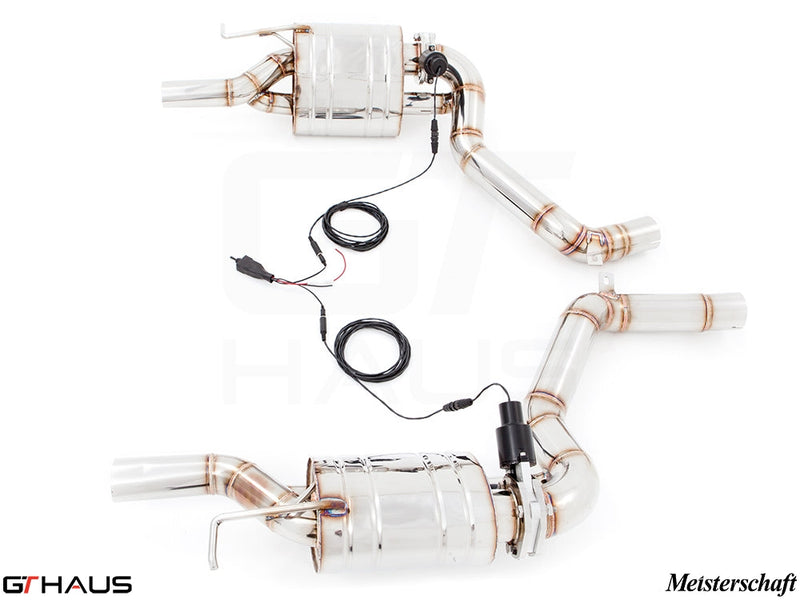 Premium exhaust system for 2014+ Mercedes-Benz W212 E-Class E63 AMG V8, featuring stainless steel construction and electronic valve control.