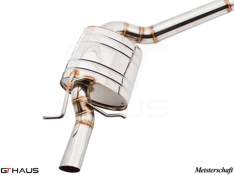 Premium stainless steel exhaust system for 2014+ Mercedes-Benz W212 E63 AMG V8, featuring Meisterschaft craftsmanship.