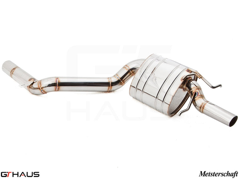 Premium stainless steel exhaust system for 2014+ Mercedes-Benz W212 E63 AMG V8, featuring Meisterschaft craftsmanship.