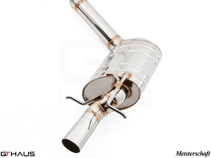 Premium Meisterschaft exhaust system for 2014+ Mercedes-Benz W212 E-Class E63 AMG V8, featuring polished stainless steel design.
