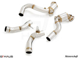 Premium stainless steel down pipes for 2018+ Mercedes-Benz W213 E-Class with OBD2 and 400 CEL sport cats.