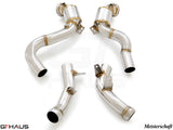 Premium stainless steel down pipes for 2018+ Mercedes-Benz W213 E-Class with OBD2 and 400 CEL sport cats.