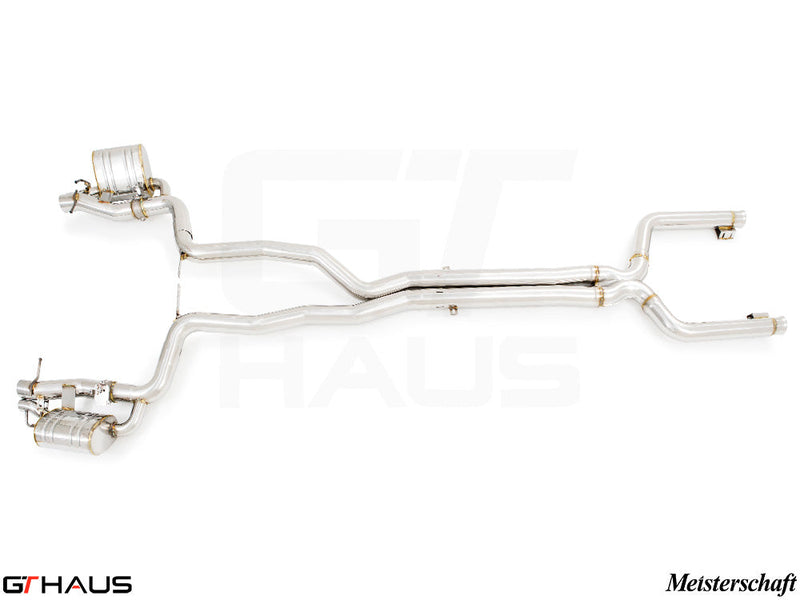Premium exhaust system for Mercedes-Benz W213 E-Class E63 AMG V8 Twin Turbo, featuring stainless steel construction and valve control.
