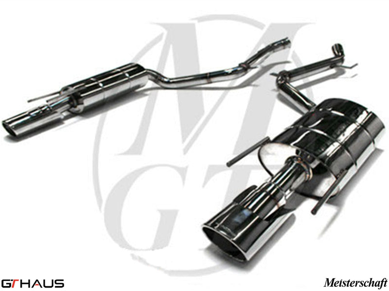 Premium exhaust system for Mercedes-Benz W216 CL-Class Coupe CL550 V8, featuring polished stainless steel construction.