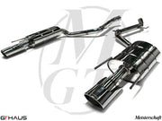Premium performance exhaust system for Mercedes-Benz W216 CL-Class Coupe CL550 V8, featuring polished stainless steel construction.