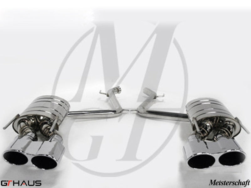 Premium performance exhaust system for Mercedes-Benz W216 CL-Class Coupe CL550 V8, featuring polished stainless steel construction.