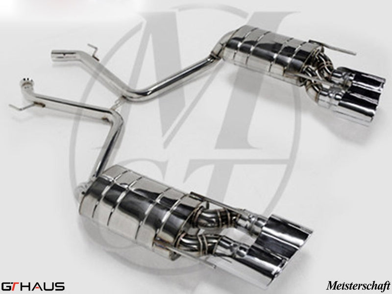 Premium exhaust system for Mercedes-Benz W216 CL-Class Coupe CL550 V8, featuring polished stainless steel construction.