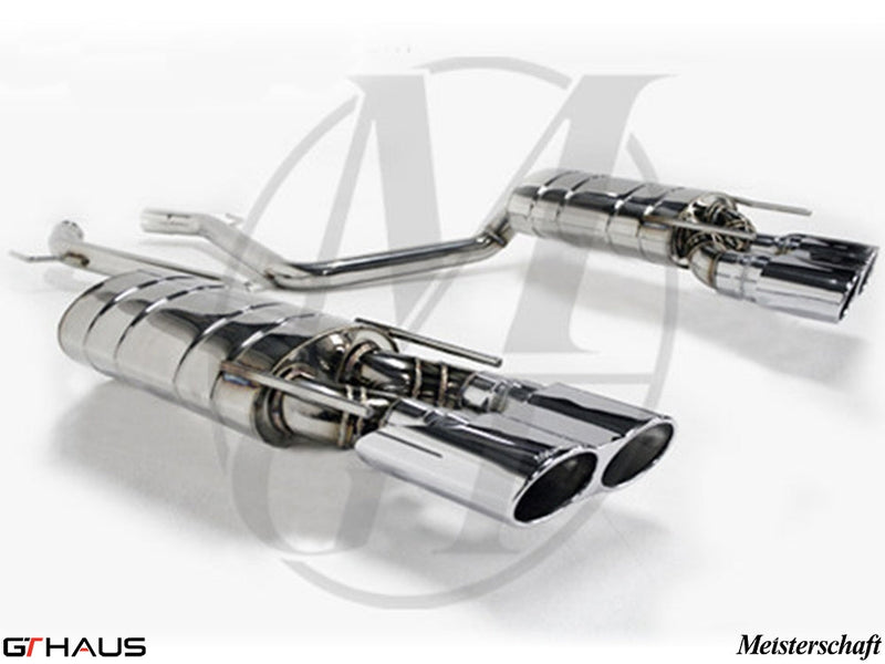 Premium stainless steel exhaust system for Mercedes-Benz W216 CL-Class Coupe CL600 V12, featuring dual tips and performance design.