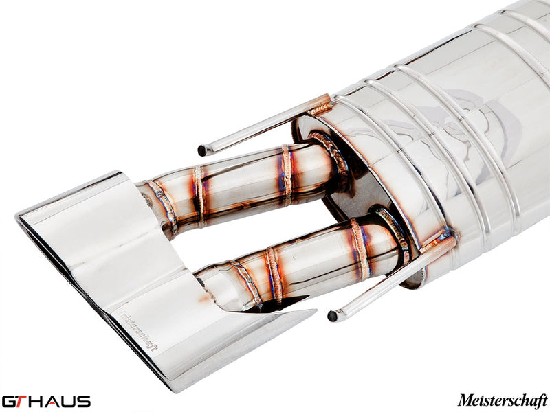 Premium exhaust system for Mercedes-Benz W216 CL-Class Coupe CL63 AMG, featuring polished stainless steel and advanced design.