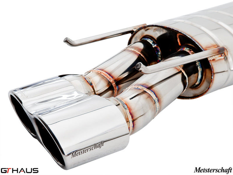 Premium Meisterschaft exhaust system for Mercedes-Benz W216 CL-Class Coupe CL63 V8 Bi-turbo, showcasing polished dual tips.