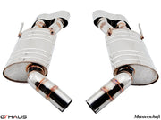 Premium exhaust system for Mercedes-Benz W216 CL-Class Coupe CL63 V8 Bi-turbo, featuring polished stainless steel design.