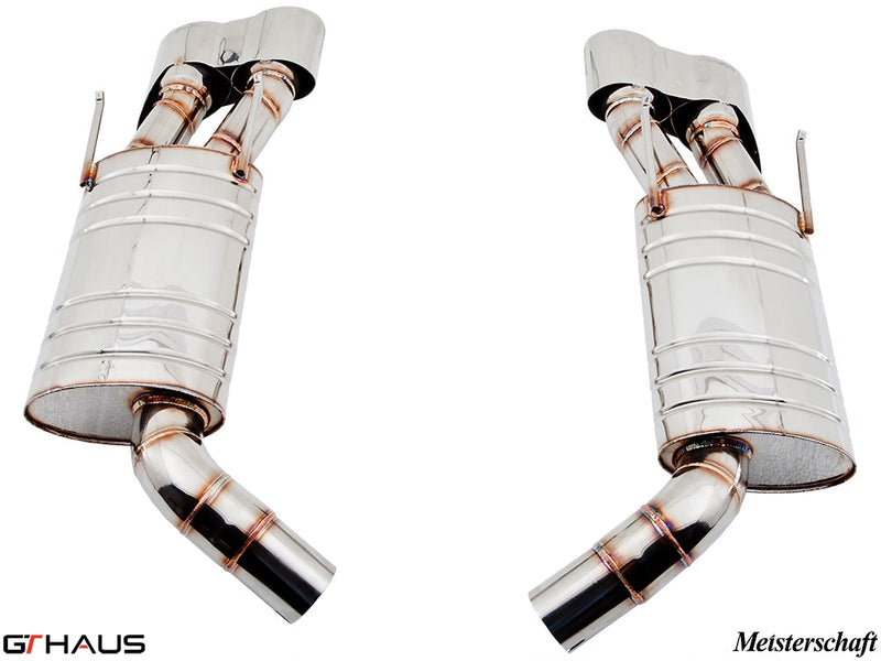Premium exhaust system for Mercedes-Benz W216 CL-Class Coupe CL65 AMG, featuring polished stainless steel construction.