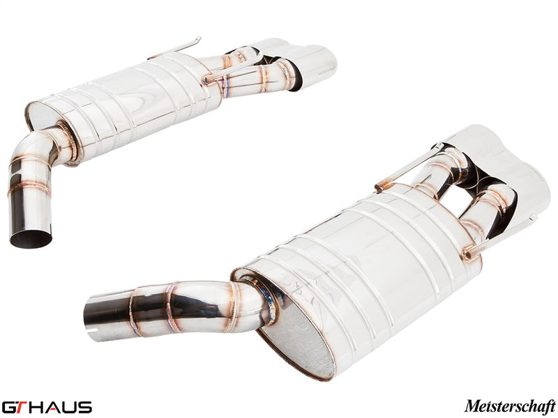 Premium exhaust system for Mercedes-Benz W216 CL-Class Coupe CL65 AMG, featuring polished stainless steel construction.