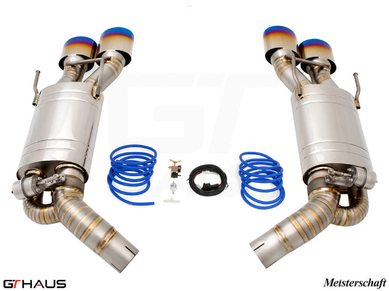 Premium exhaust system for Mercedes-Benz W216 CL-Class Coupe CL65 AMG, featuring dual tips and electronic valve control.
