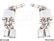 Premium exhaust system for Mercedes-Benz W218 CLS-Class Sedan CLS350, featuring polished stainless steel and dual tips.