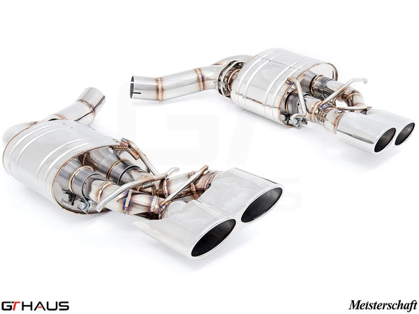 Premium performance exhaust system for Mercedes-Benz W218 CLS-Class Sedan CLS350, featuring stainless steel construction and dual tips.