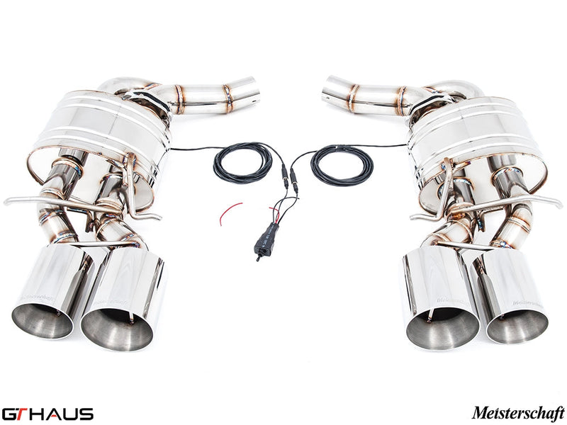 Premium exhaust system for Mercedes-Benz W218 CLS-Class Sedan CLS500/550, featuring dual polished tips and electronic valve control.