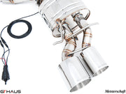 Premium exhaust system for Mercedes-Benz W218 CLS-Class CLS500/550 featuring dual polished tips and electronic valve control.