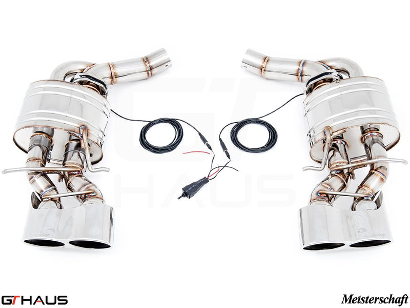 Premium performance exhaust system for Mercedes-Benz W218 CLS-Class CLS500/550, featuring dual tips and electronic valve control.