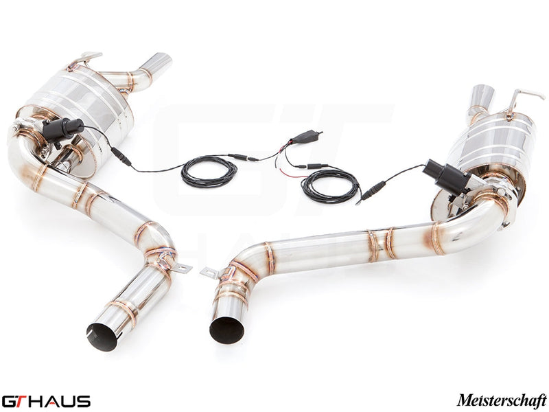 Premium performance exhaust system for Mercedes-Benz W218 CLS-Class Sedan CLS500/550, featuring stainless steel construction and electronic valve control.