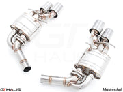 Premium Meisterschaft exhaust system for Mercedes-Benz W218 CLS-Class CLS500/550 V8 Bi-turbo, featuring polished stainless steel.