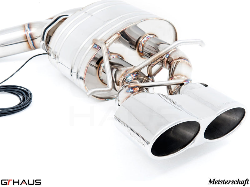 Premium exhaust system for Mercedes-Benz W218 CLS-Class CLS63/63s AMG, featuring polished stainless steel and electronic valve control.