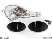 Premium exhaust tip for Mercedes-Benz W218 CLS-Class CLS63/63s AMG, featuring dual outlets and polished stainless steel finish.