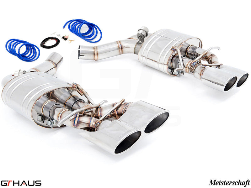 Premium exhaust system for Mercedes-Benz W218 CLS-Class CLS63/63s AMG, featuring dual tips and stainless steel construction.