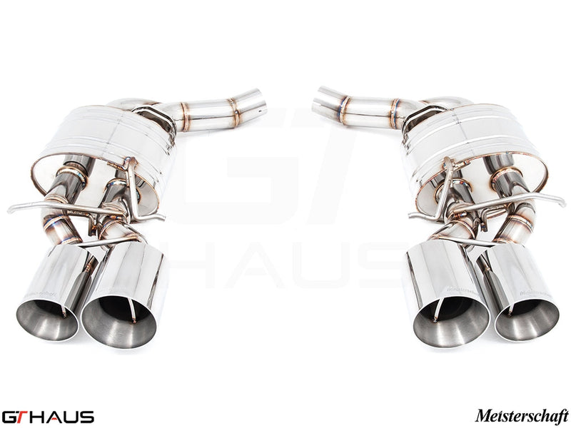 Premium exhaust system for Mercedes-Benz W218 CLS-Class CLS63/63s AMG, featuring dual polished tips and stainless steel construction.