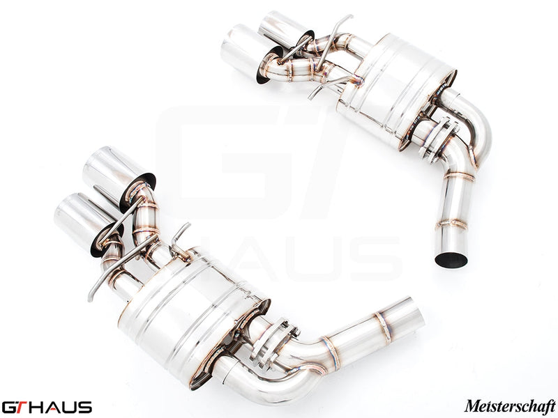 Premium performance exhaust system for Mercedes-Benz W218 CLS63/63s AMG, featuring stainless steel construction and dual tips.