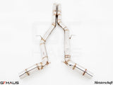 Full cat-back SR mid resonator delete pipe for 2011+ Mercedes-Benz W218 CLS-Class, featuring stainless steel construction.
