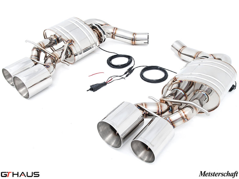Premium exhaust system for Mercedes-Benz W218 CLS-Class CLS63 AMG, featuring dual tips and electronic valve control.