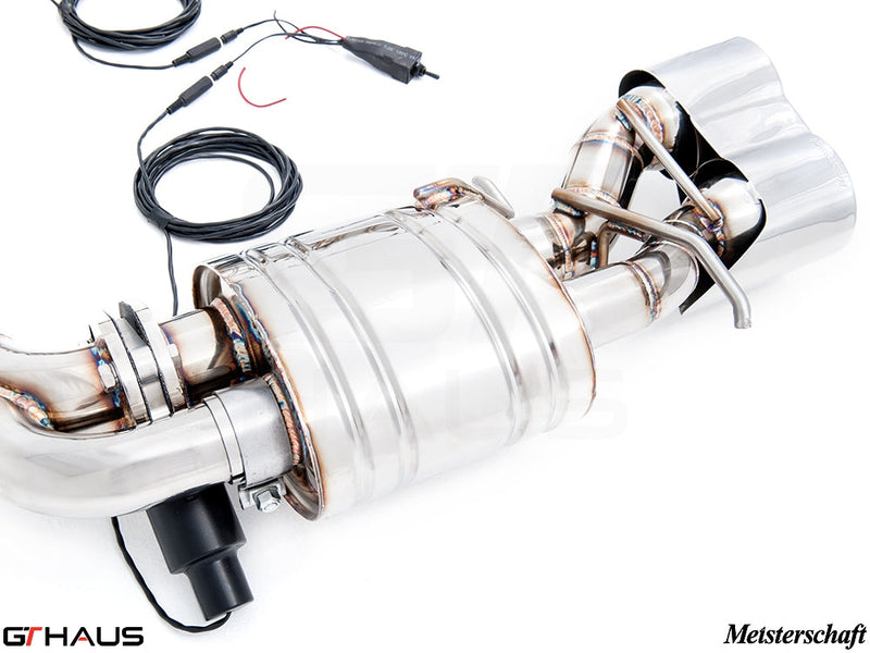 Premium exhaust system for Mercedes-Benz W218 CLS63 AMG featuring stainless steel construction and electronic valve control.