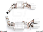 Premium stainless steel exhaust system for Mercedes-Benz W218 CLS63 AMG, featuring dual tips and advanced design.