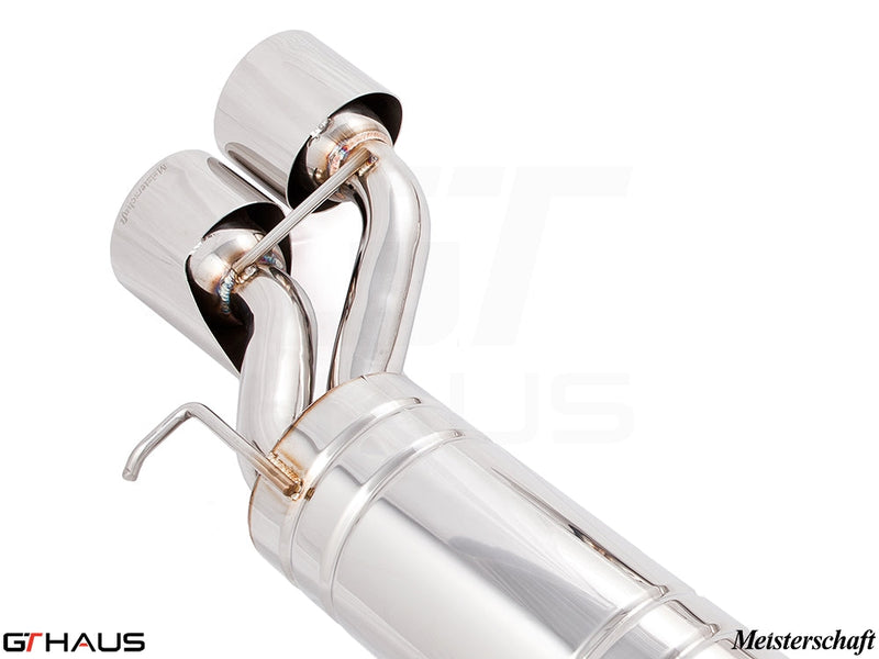 Premium stainless steel exhaust system for Mercedes-Benz W219 CLS-Class CLS55 AMG, featuring dual polished tips.