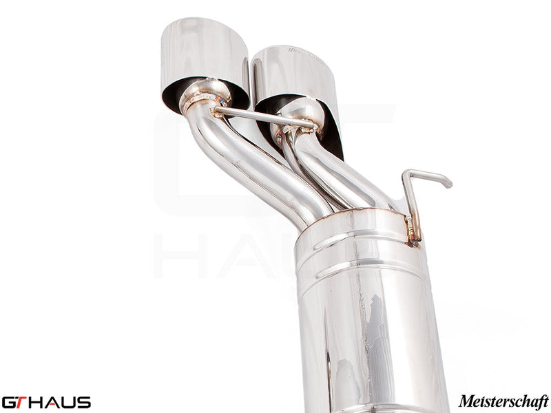 Premium exhaust system for Mercedes-Benz W219 CLS-Class CLS55 AMG, featuring polished dual tips and robust design.