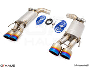 Premium exhaust system for 2011-2013 Mercedes-Benz W221 S-Class S550 V8 Bi-turbo, featuring dual tips and valve control.