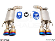 Premium exhaust system for Mercedes-Benz W221 S-Class S550 V8 Bi-turbo models 2011-2013, featuring dual tips and components.
