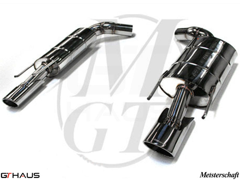 Premium exhaust system for Mercedes-Benz W221 S-Class S550 V8, featuring polished stainless steel construction.