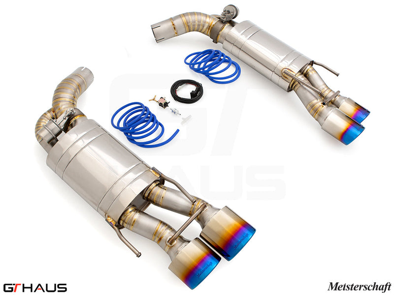 Premium exhaust system for Mercedes-Benz W221 S-Class S550 V8, featuring stainless steel construction and vibrant tips.